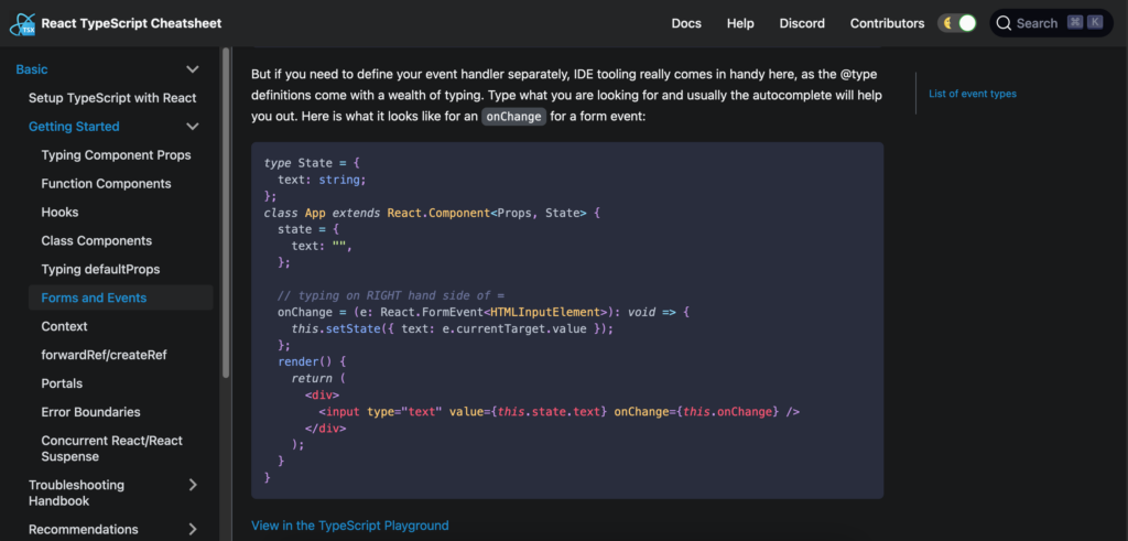 React TypeScript Cheatsheets event