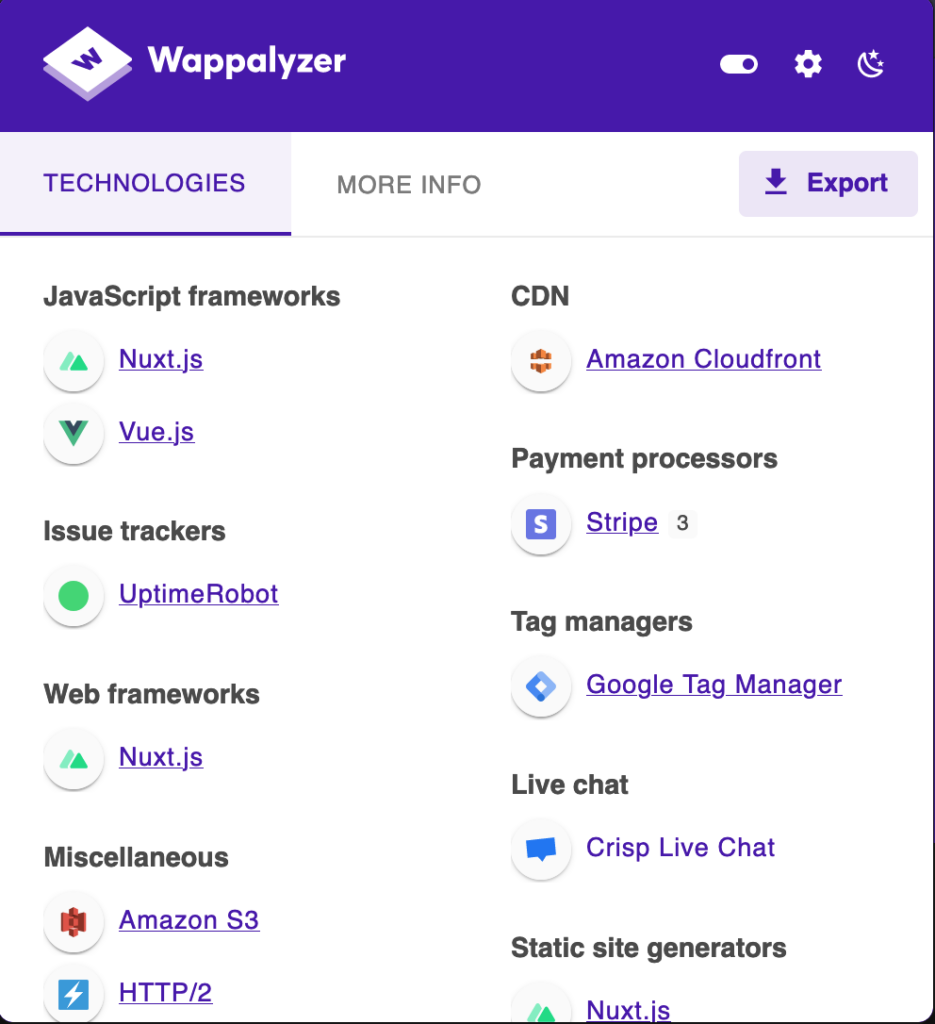 Wappalyzer example